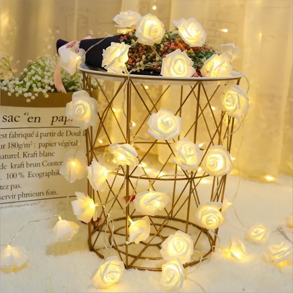 NEW! WHITE AESTHETIC PLASTIC ROSE STRING LIGHTS - Picture 3 of 7